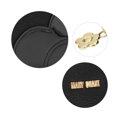 Mary Quant Shrink Daisy Patch Round Pouch L, Black, H13 x W18 x D6cm