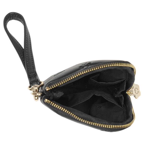 Mary Quant Simple embossed daisy multi-purpose pouch, Black, H14 x W9 x D2cm, Strap 22cm