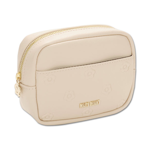 Mary Quant Simple embossed daisy mini pouch, Beige, H10.5×W14×D5cm