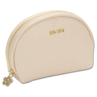 Mary Quant Simple embossed daisy round pouch, Beige, H10 x W15 x D5cm