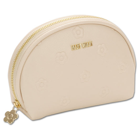 Mary Quant Simple embossed daisy round pouch, Beige, H10 x W15 x D5cm