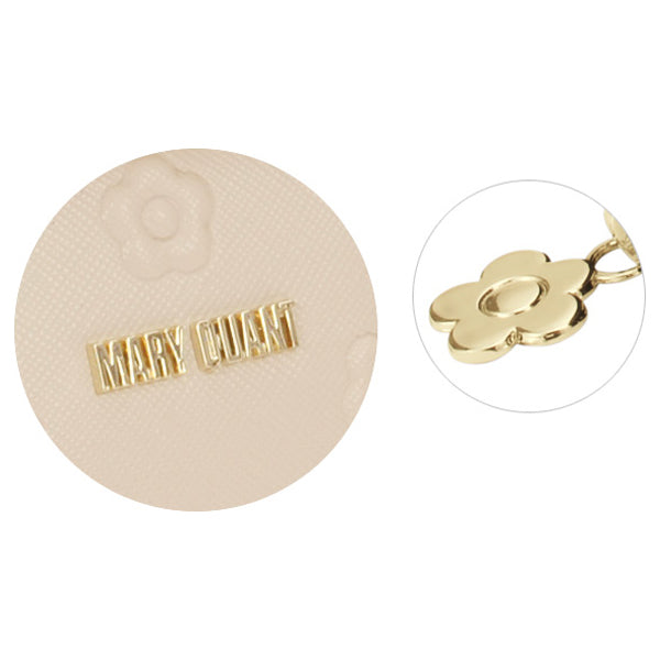 Mary Quant Simple embossed daisy round pouch, Beige, H10 x W15 x D5cm