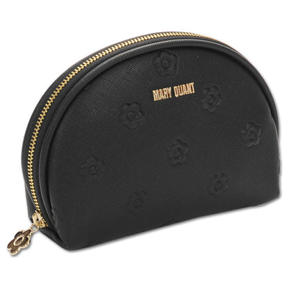 Mary Quant Simple embossed daisy round pouch, Black, H10 x W15 x D5cm