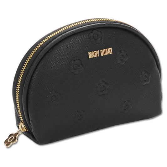 Mary Quant Simple embossed daisy round pouch, Black, H10 x W15 x D5cm