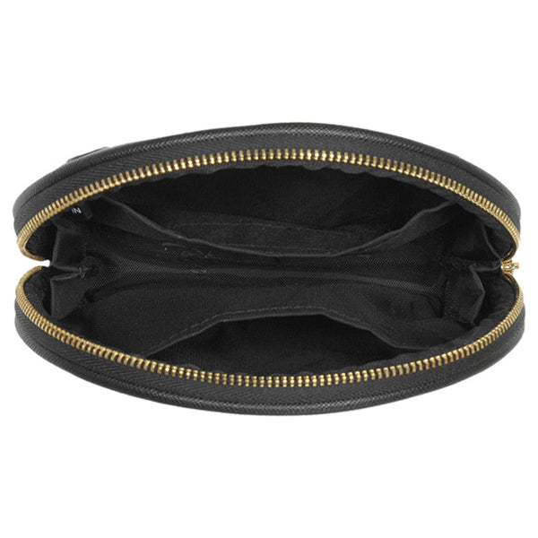 Mary Quant Simple embossed daisy round pouch, Black, H10 x W15 x D5cm