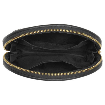 Mary Quant Simple embossed daisy round pouch, Black, H10 x W15 x D5cm