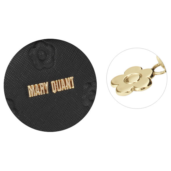 Mary Quant Simple embossed daisy round pouch, Black, H10 x W15 x D5cm