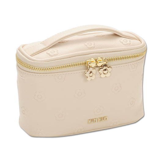 MARY QUANT Simple Embossed Daisy Vanity, Beige, H10 x W16.5 x D7cm, Handle 12cm