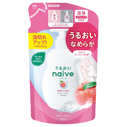 Naive Body Soap with Peach Leaf Extract Refill, 360ml (Gentle Peach Soap)