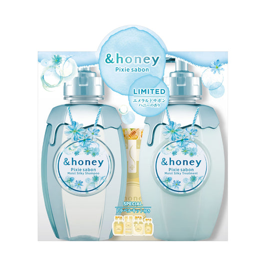 &honey Pixie Savon Limited Pair Set, 440ml+440g+(10ml+8g +10g+3ml) (Emerald Savon Honey)