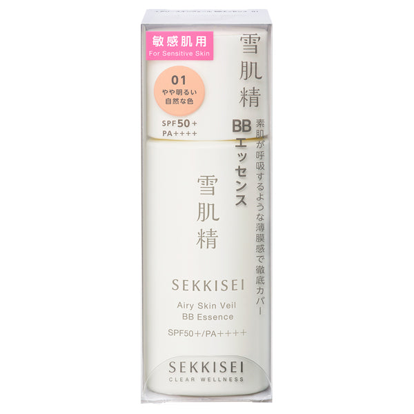 Sekkisei Clear Wellness Airy Skin Veil BB Essence, SPF50+ PA++++, 01 Slightly light natural color, 30ml, Fragrance-free