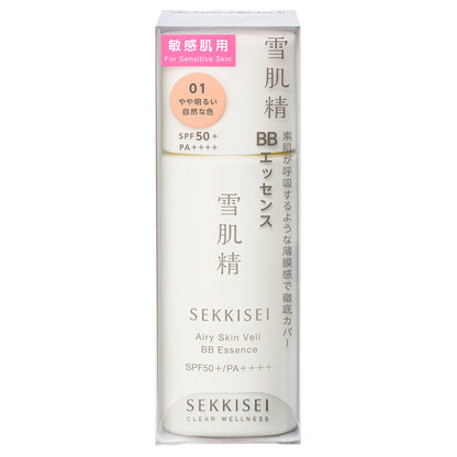Sekkisei Clear Wellness Airy Skin Veil BB Essence, SPF50+ PA++++, 01 Slightly light natural color, 30ml, Fragrance-free