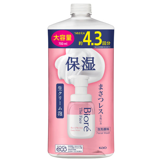 Biore The Face Foam Cleanser Deep Moist, Refill, 700ml, White Soap Scent
