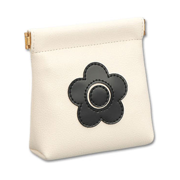 Mary Quant Enamel Icon Daisy Patch Spring Clip Pouch, Ivory, H11.5 x W11.5 x D4cm