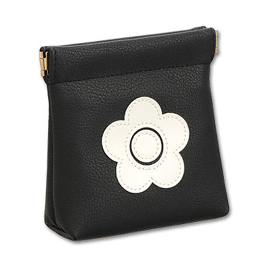 Mary Quant Enamel Icon Daisy Patch Spring Clip Pouch, Black, H11.5 x W11.5 x D4cm