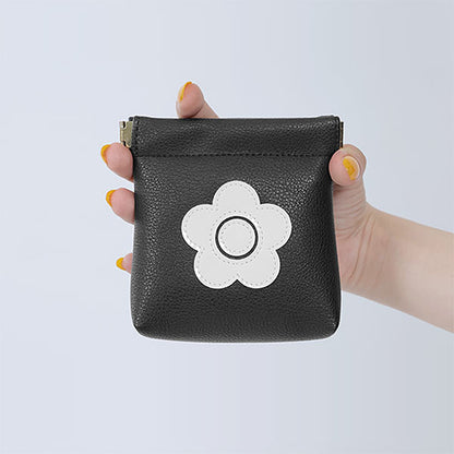 Mary Quant Enamel Icon Daisy Patch Spring Clip Pouch, Black, H11.5 x W11.5 x D4cm