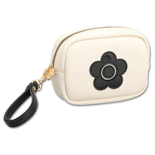 Mary Quant Enamel Icon Daisy Patch Minimal Pouch, Ivory, H10.5 x W14 x D5cm