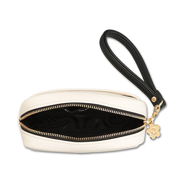 Mary Quant Enamel Icon Daisy Patch Minimal Pouch, Ivory, H10.5 x W14 x D5cm