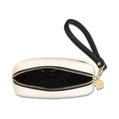 Mary Quant Enamel Icon Daisy Patch Minimal Pouch, Ivory, H10.5 x W14 x D5cm