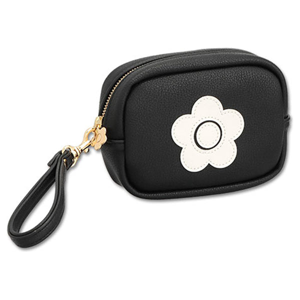 Mary Quant Enamel Icon Daisy Patch Minimal Pouch, Black, H10.5 x W14 x D5cm