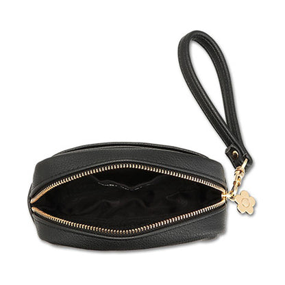 Mary Quant Enamel Icon Daisy Patch Minimal Pouch, Black, H10.5 x W14 x D5cm