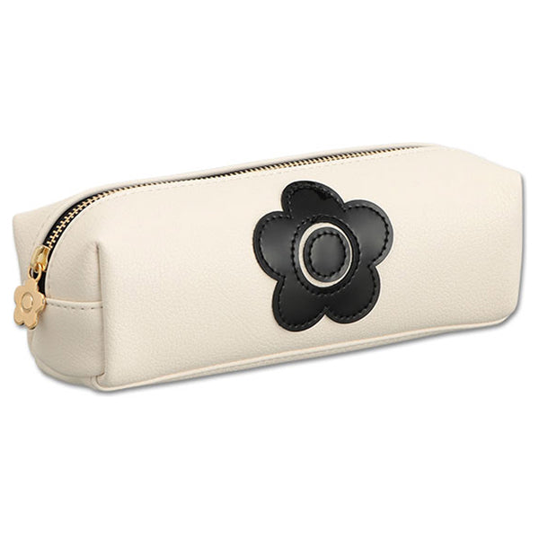 Mary Quant Enamel Icon Daisy Patch Square Pen Case, Ivory, H5.5 x W18.5 x D6.5cm