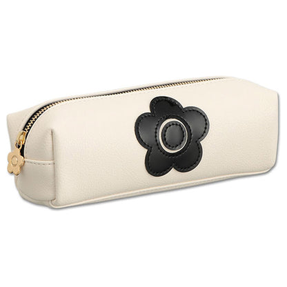 Mary Quant Enamel Icon Daisy Patch Square Pen Case, Ivory, H5.5 x W18.5 x D6.5cm