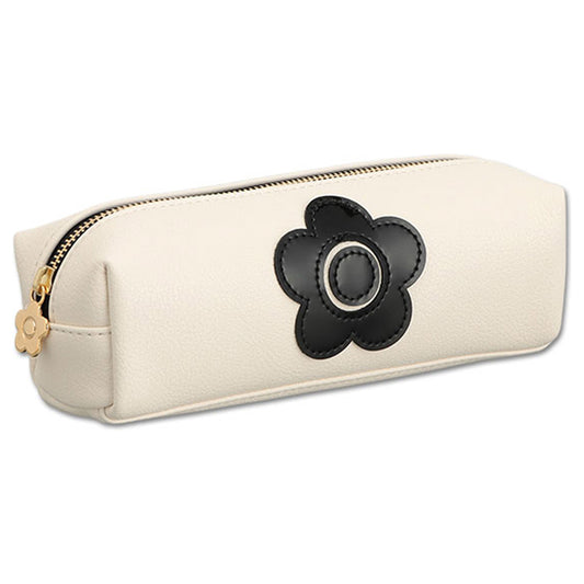 Mary Quant Enamel Icon Daisy Patch Square Pen Case, Ivory, H5.5 x W18.5 x D6.5cm