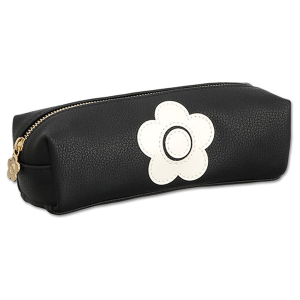 Mary Quant Enamel Icon Daisy Patch Square Pen Case, Black, H5.5 x W18.5 x D6.5cm