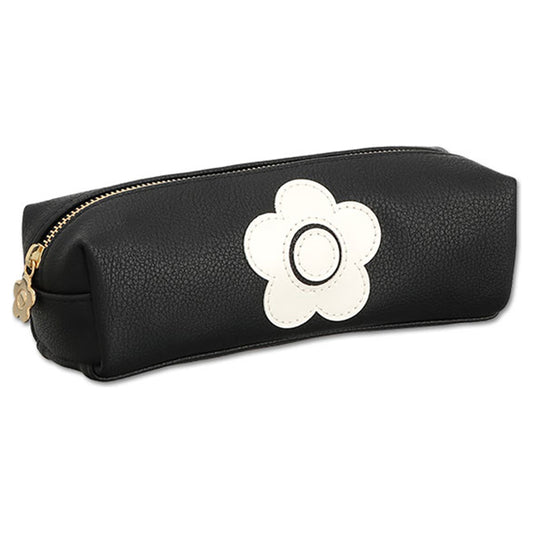 Mary Quant Enamel Icon Daisy Patch Square Pen Case, Black, H5.5 x W18.5 x D6.5cm
