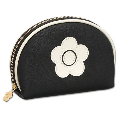Mary Quant Enamel Icon Daisy Patch Round Pouch, Black, H10.5 x W15.5 x D4.5cm