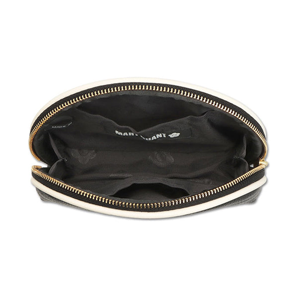 Mary Quant Enamel Icon Daisy Patch Round Pouch, Black, H10.5 x W15.5 x D4.5cm