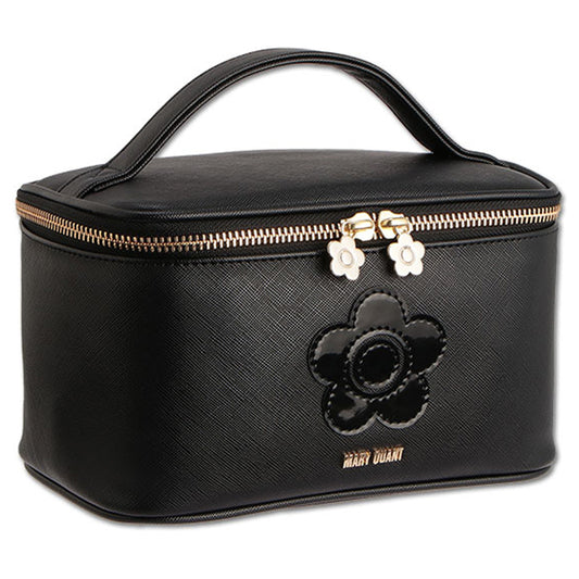 Mary Quant Saffiano Daisy Patch Mirror Vanity, Black, H12.5 x W20 x D12.5cm, Handle Length: 18cm