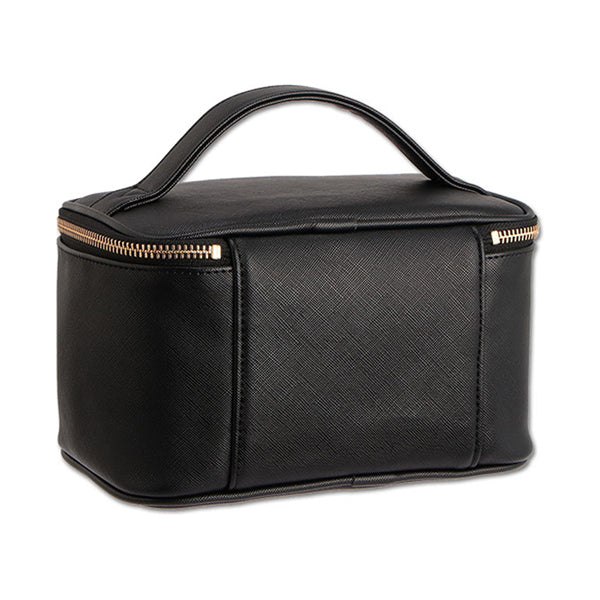 Mary Quant Saffiano Daisy Patch Mirror Vanity, Black, H12.5 x W20 x D12.5cm, Handle Length: 18cm