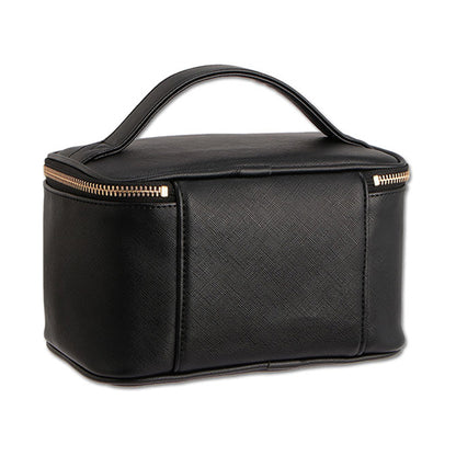 Mary Quant Saffiano Daisy Patch Mirror Vanity, Black, H12.5 x W20 x D12.5cm, Handle Length: 18cm