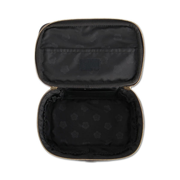 Mary Quant Saffiano Daisy Patch Mirror Vanity, Black, H12.5 x W20 x D12.5cm, Handle Length: 18cm