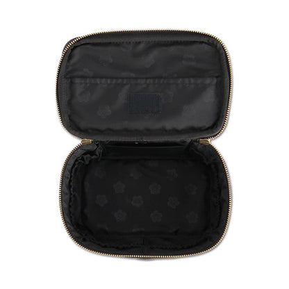 Mary Quant Saffiano Daisy Patch Mirror Vanity, Black, H12.5 x W20 x D12.5cm, Handle Length: 18cm