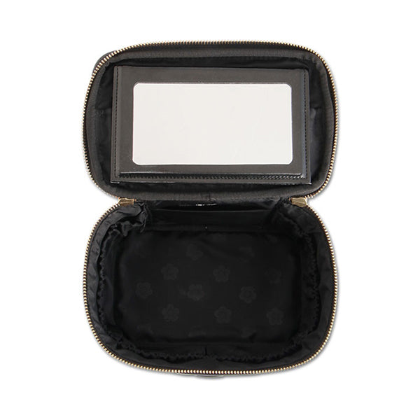 Mary Quant Saffiano Daisy Patch Mirror Vanity, Black, H12.5 x W20 x D12.5cm, Handle Length: 18cm