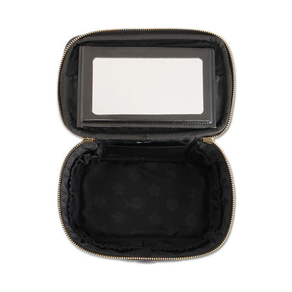 Mary Quant Saffiano Daisy Patch Mirror Vanity, Black, H12.5 x W20 x D12.5cm, Handle Length: 18cm