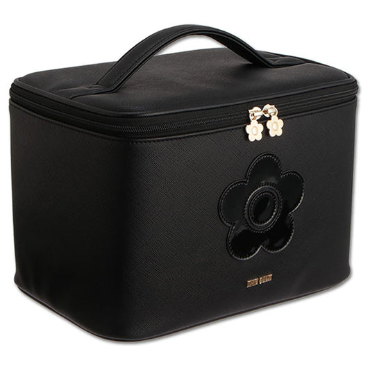 MARY QUANT Saffiano Daisy Patch Vanity XL, Black, H19 x W27 x D18.5cm, Handle Length: 20cm