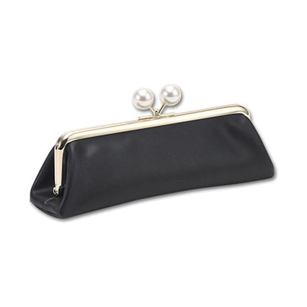 Mary Quant Embossed Daisy Pearl Flap Pen Case, Black, H6.5 x W21 x D5.5cm, Pearl diameter: 1.7cm