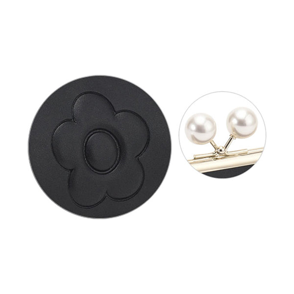 Mary Quant Embossed Daisy Pearl Flap Pen Case, Black, H6.5 x W21 x D5.5cm, Pearl diameter: 1.7cm
