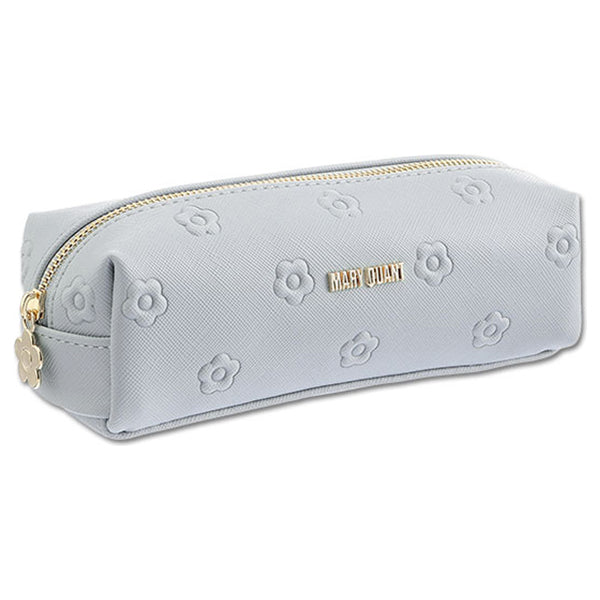 Mary Quant Simple embossed daisy square pen case, Light blue, H5 x W18.5 x D6cm