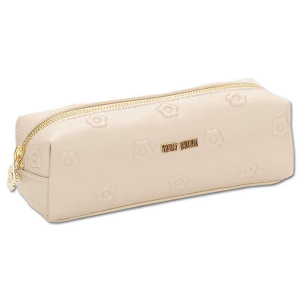 Mary Quant Simple embossed daisy square pen case, beige, H5 x W18.5 x D6cm