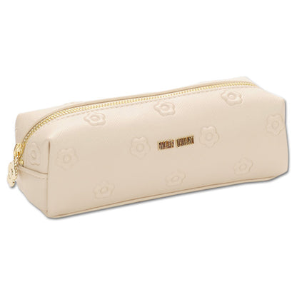 Mary Quant Simple embossed daisy square pen case, beige, H5 x W18.5 x D6cm