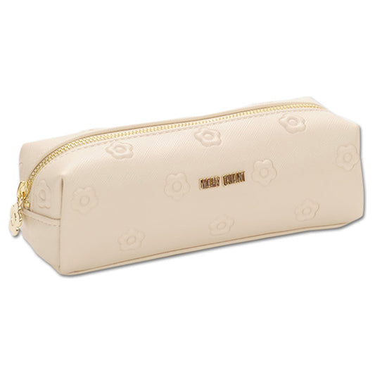 Mary Quant Simple embossed daisy square pen case, beige, H5 x W18.5 x D6cm