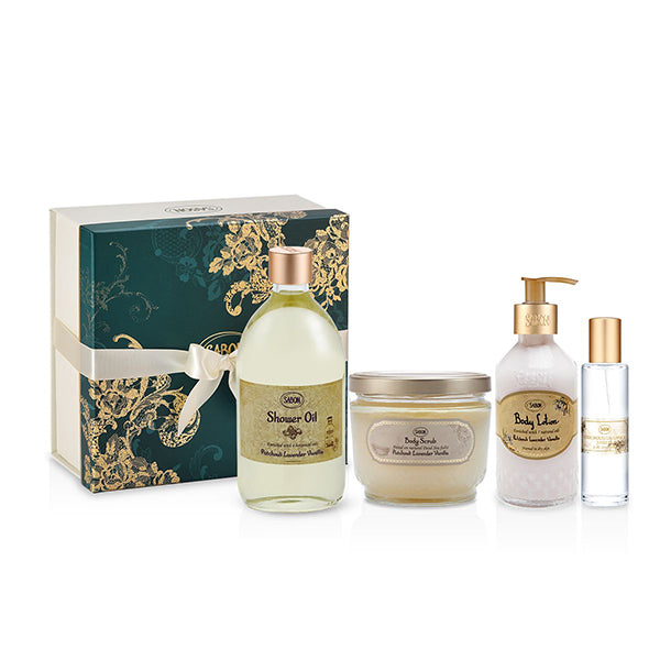 SABON Body Care 4STEP Regular Set N Patchouli Lavender Vanilla, 500ml, 600g, 200ml, 30ml