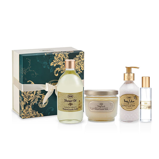 SABON Body Care 4STEP Regular Set N Patchouli Lavender Vanilla, 500ml, 600g, 200ml, 30ml