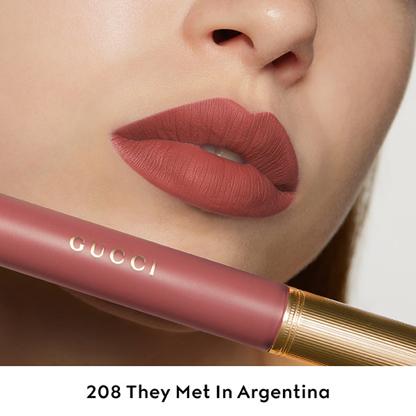Gucci Rouge à Lèvres Liquid Matte, 208 They Met in Argentina, 6.5ml, Soft matte finish and transfer-resistant