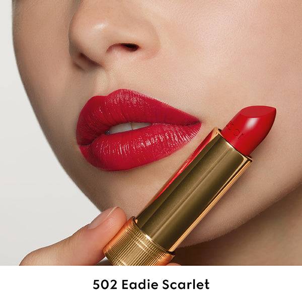 Gucci Rouge à Lèvres Satin, 502 Edie Scarlet, 3.5g, Satin-like smooth finish